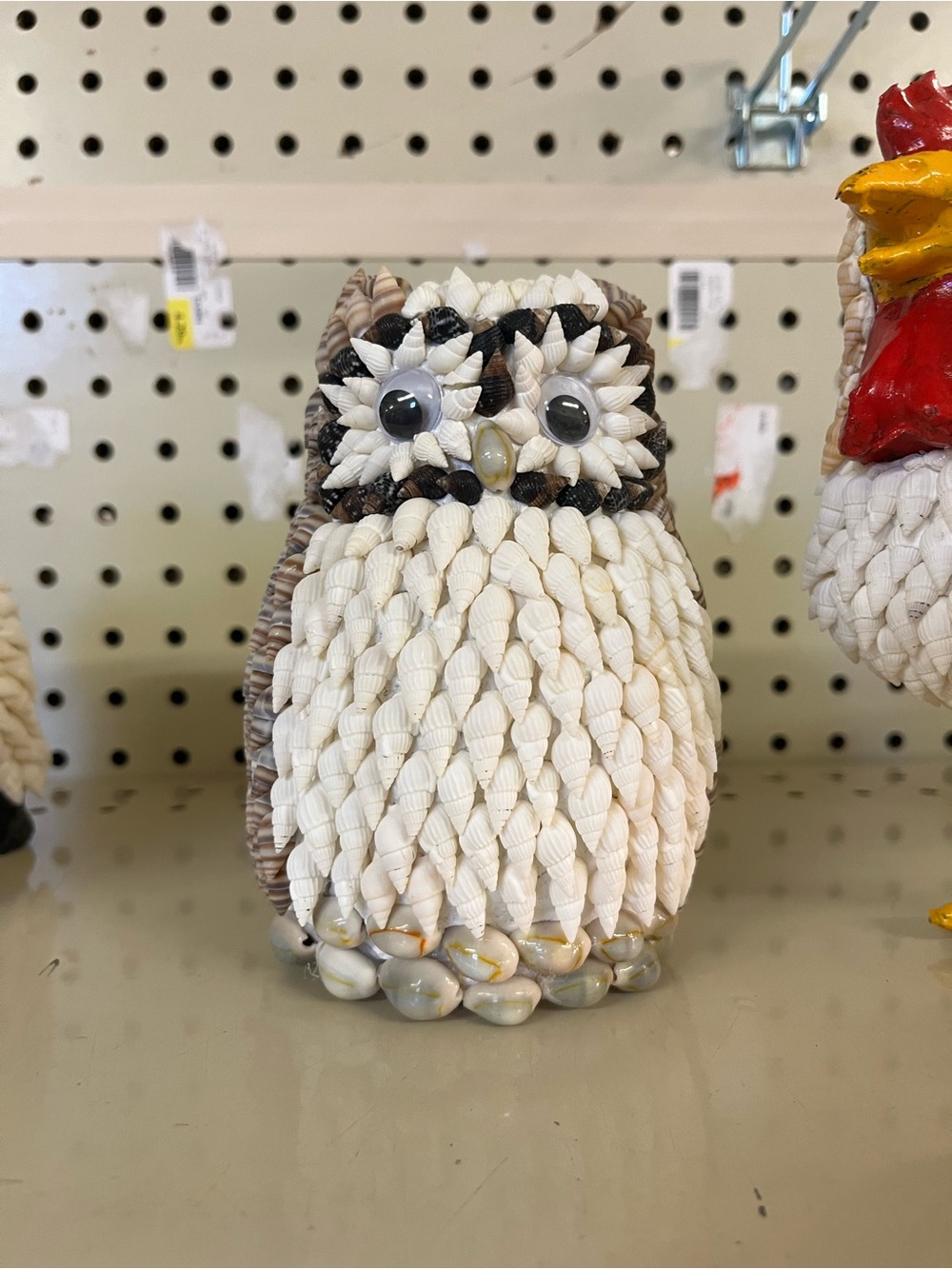 Small Seashell Owl Figurine - White & Tan